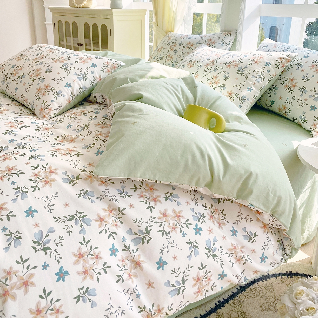 91家纺网 家纺一手货源 找家纺 小懒猪 2026新款北欧风高支高密全棉纯棉四件套（提供买家秀） 沐风苍兰