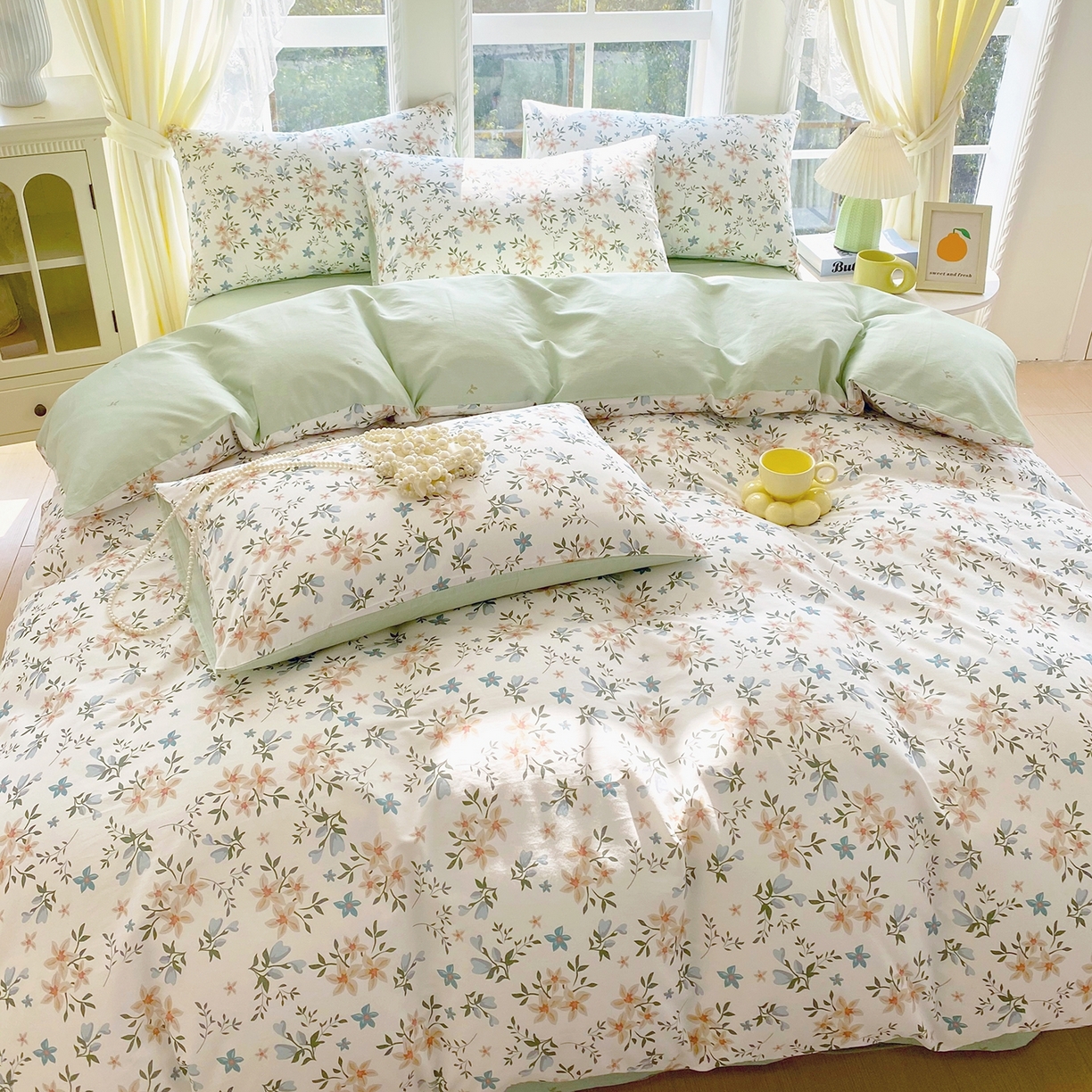 91家纺网 家纺一手货源 找家纺 小懒猪 2026新款北欧风高支高密全棉纯棉四件套（提供买家秀） 沐风苍兰