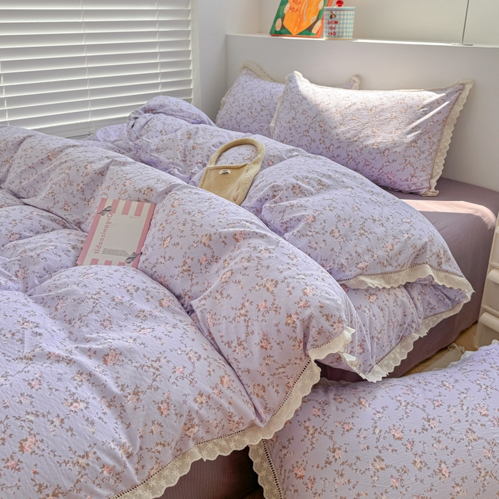 91家纺网 家纺一手货源 找家纺 温眠家纺 2025直播新款云感双层纱镂空花边四件套 花漫