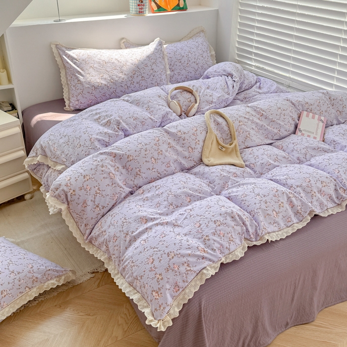 91家纺网 家纺一手货源 找家纺 温眠家纺 2025直播新款云感双层纱镂空花边四件套 花漫