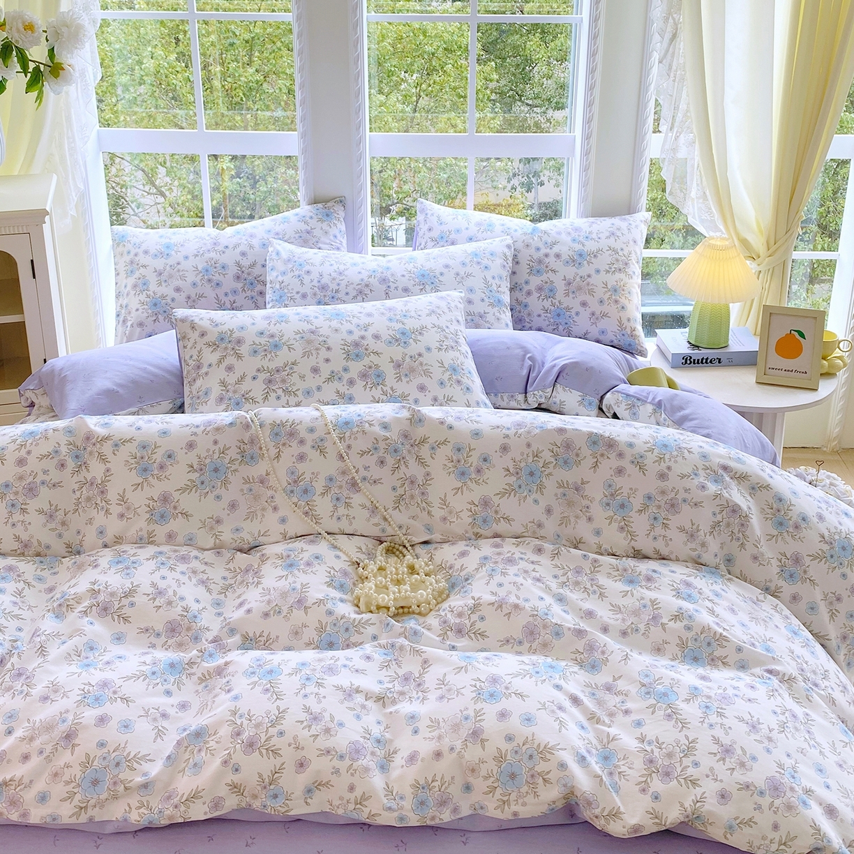 91家纺网 家纺一手货源 找家纺 小懒猪 2026新款北欧风高支高密全棉纯棉四件套（提供买家秀） 青蔓花盏