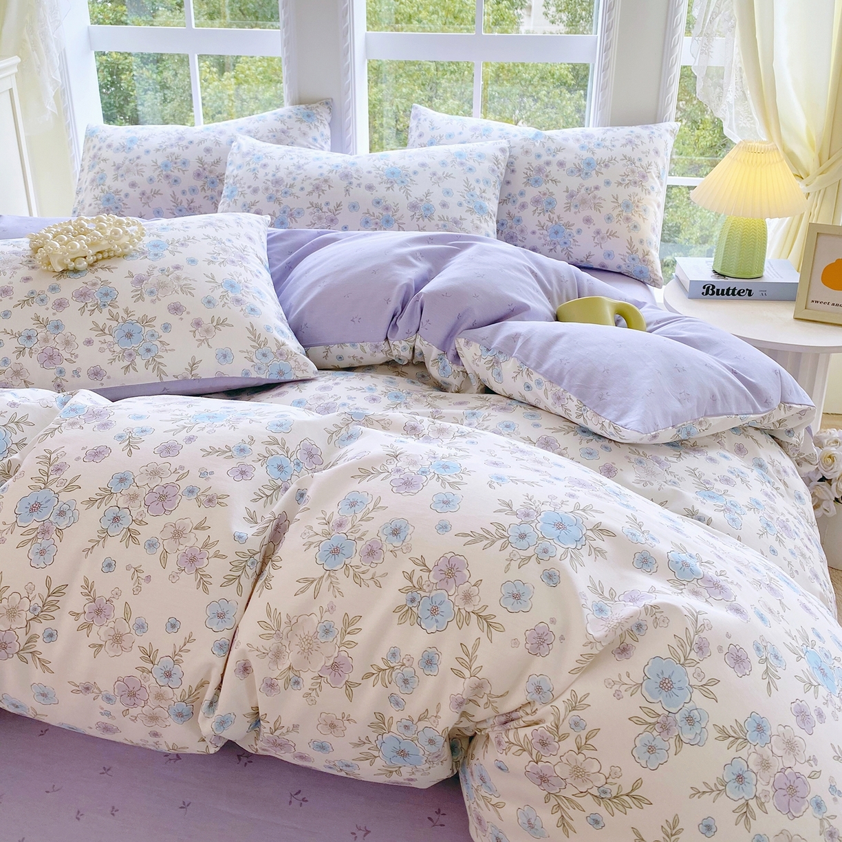 91家纺网 家纺一手货源 找家纺 小懒猪 2026新款北欧风高支高密全棉纯棉四件套（提供买家秀） 青蔓花盏