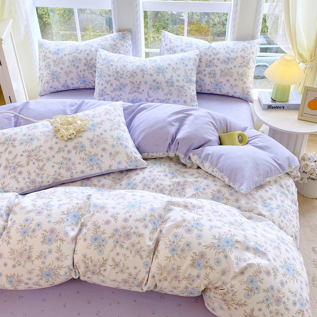 91家纺网 家纺一手货源 找家纺 小懒猪 2026新款北欧风高支高密全棉纯棉四件套（提供买家秀） 青蔓花盏