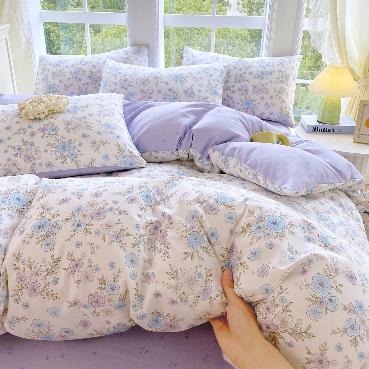 91家纺网 家纺一手货源 找家纺 小懒猪 2026新款北欧风高支高密全棉纯棉四件套（提供买家秀） 青蔓花盏