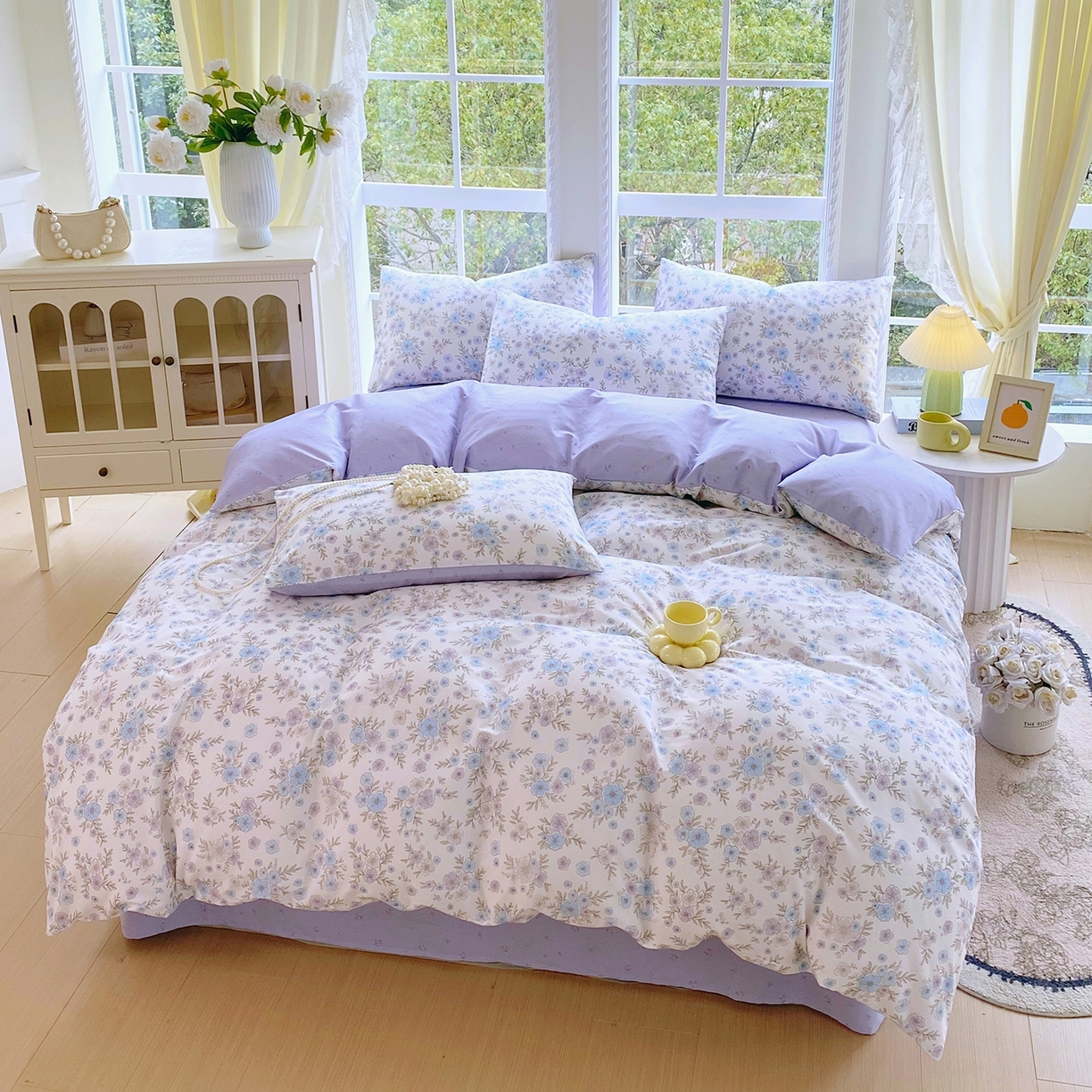 91家纺网 家纺一手货源 找家纺 小懒猪 2026新款北欧风高支高密全棉纯棉四件套（提供买家秀） 青蔓花盏