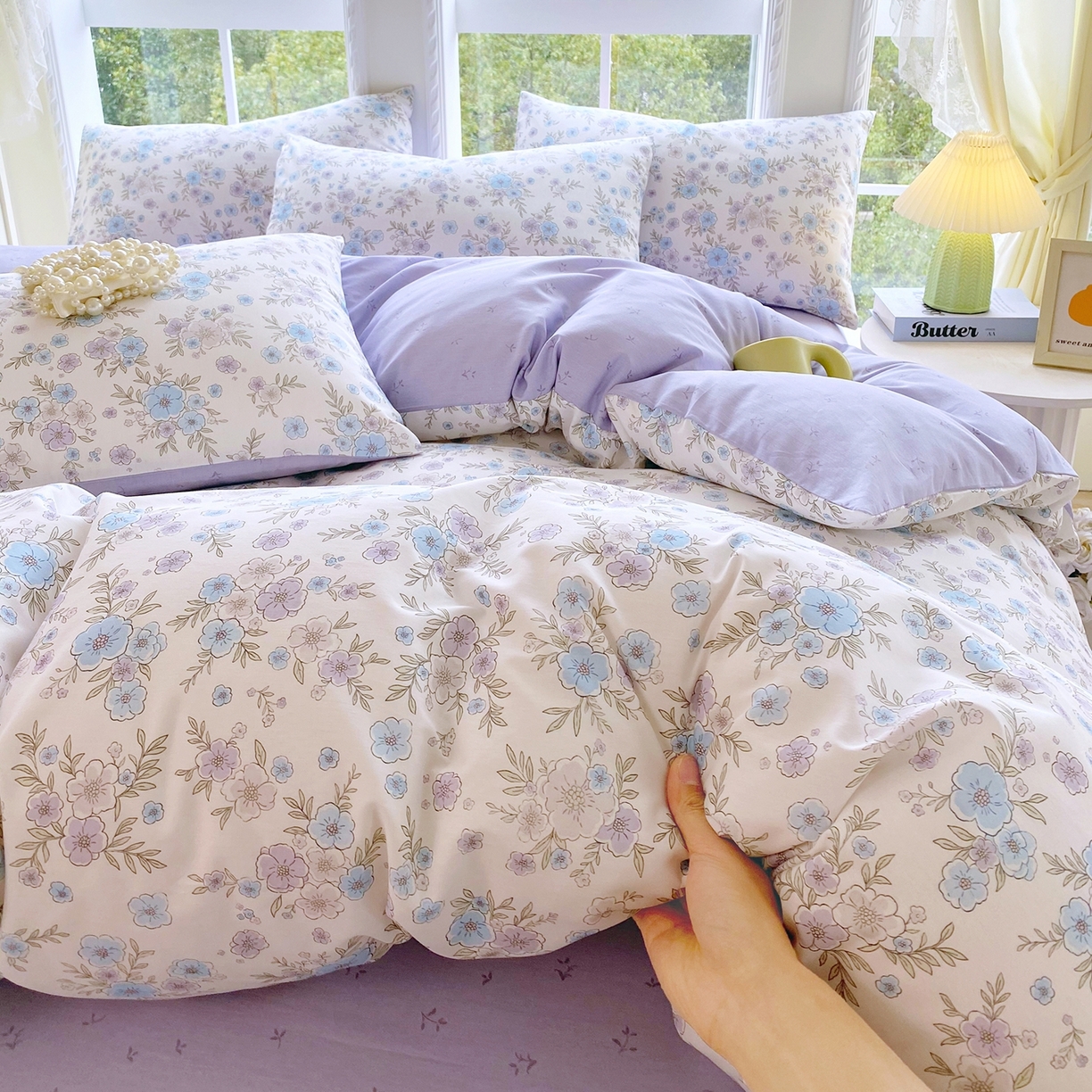 91家纺网 家纺一手货源 找家纺 小懒猪 2026新款北欧风高支高密全棉纯棉四件套（提供买家秀） 青蔓花盏