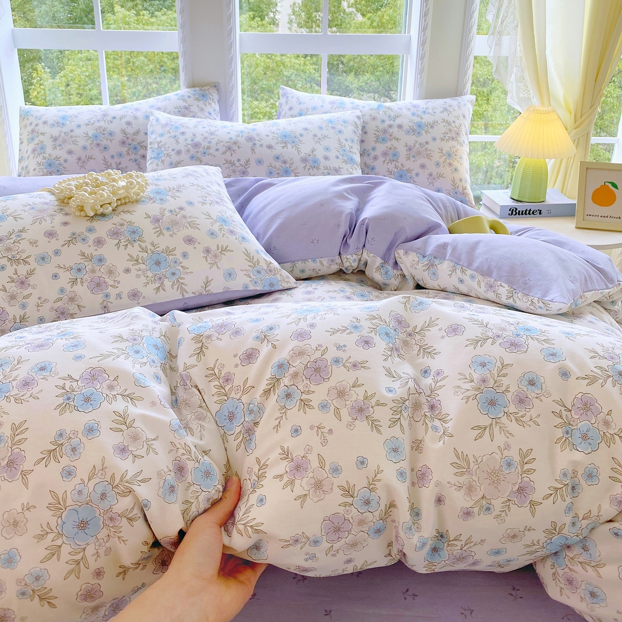 91家纺网 家纺一手货源 找家纺 小懒猪 2026新款北欧风高支高密全棉纯棉四件套（提供买家秀） 青蔓花盏