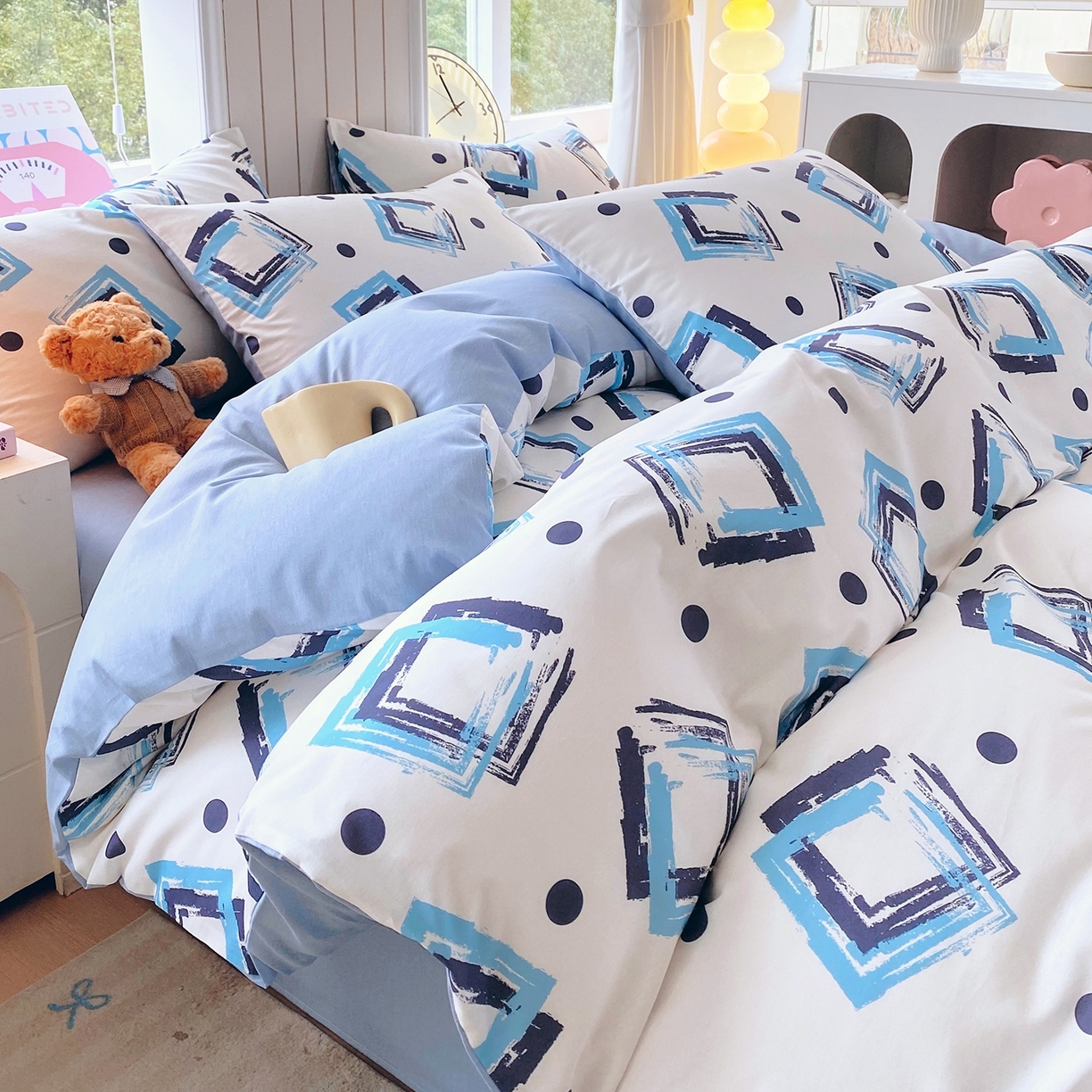 91家纺网 家纺一手货源 找家纺 小懒猪 2026新款北欧风高支高密全棉纯棉四件套（提供买家秀） 清棱