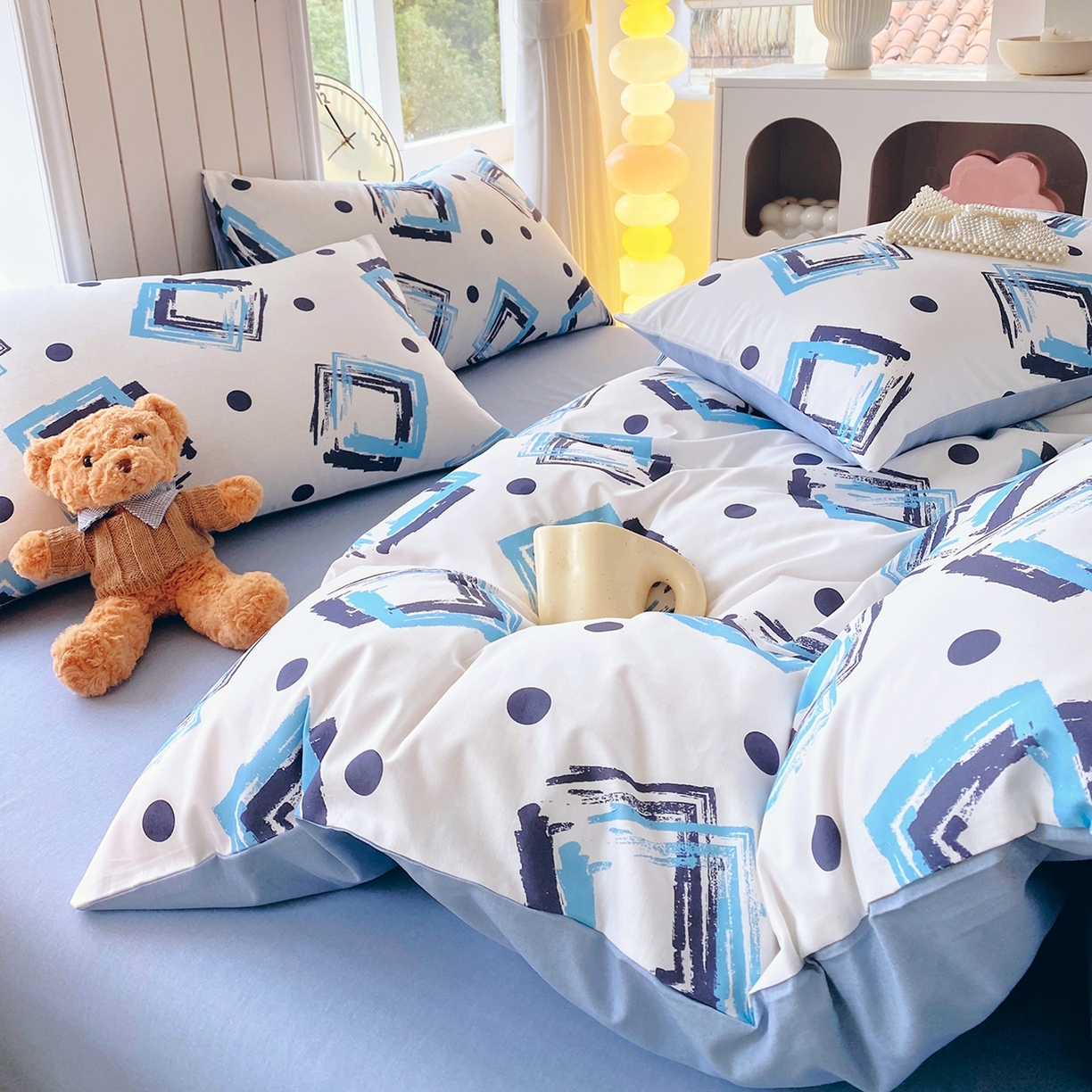 91家纺网 家纺一手货源 找家纺 小懒猪 2026新款北欧风高支高密全棉纯棉四件套（提供买家秀） 清棱