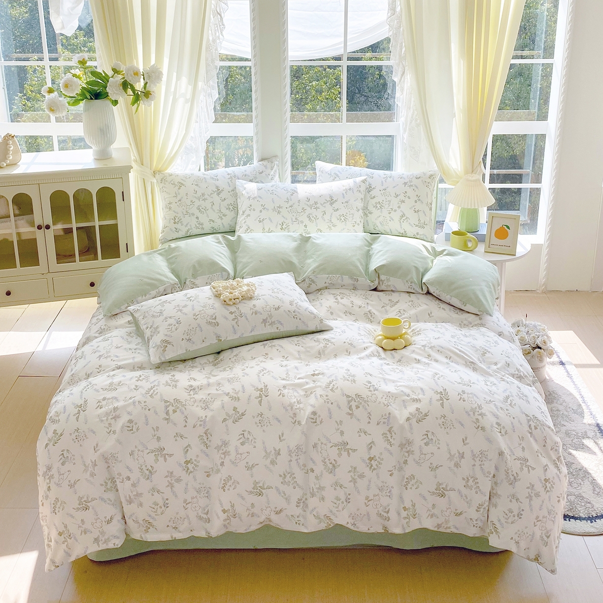 91家纺网 家纺一手货源 找家纺 小懒猪 2026新款北欧风高支高密全棉纯棉四件套（提供买家秀） 森屹兔眠