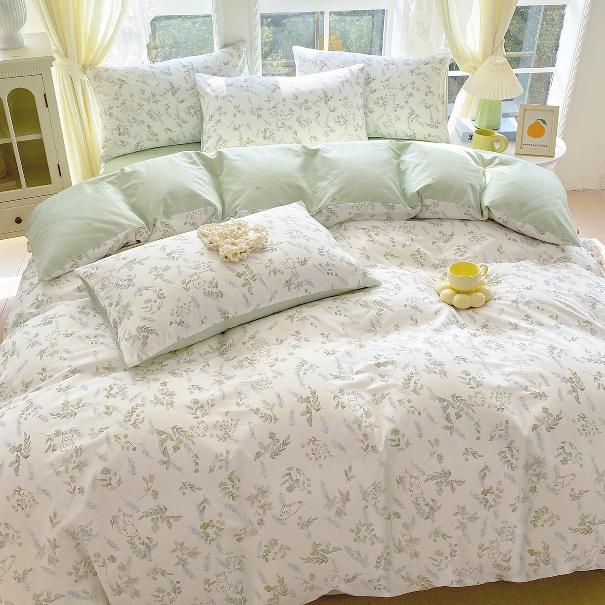 91家纺网 家纺一手货源 找家纺 小懒猪 2026新款北欧风高支高密全棉纯棉四件套（提供买家秀） 森屹兔眠