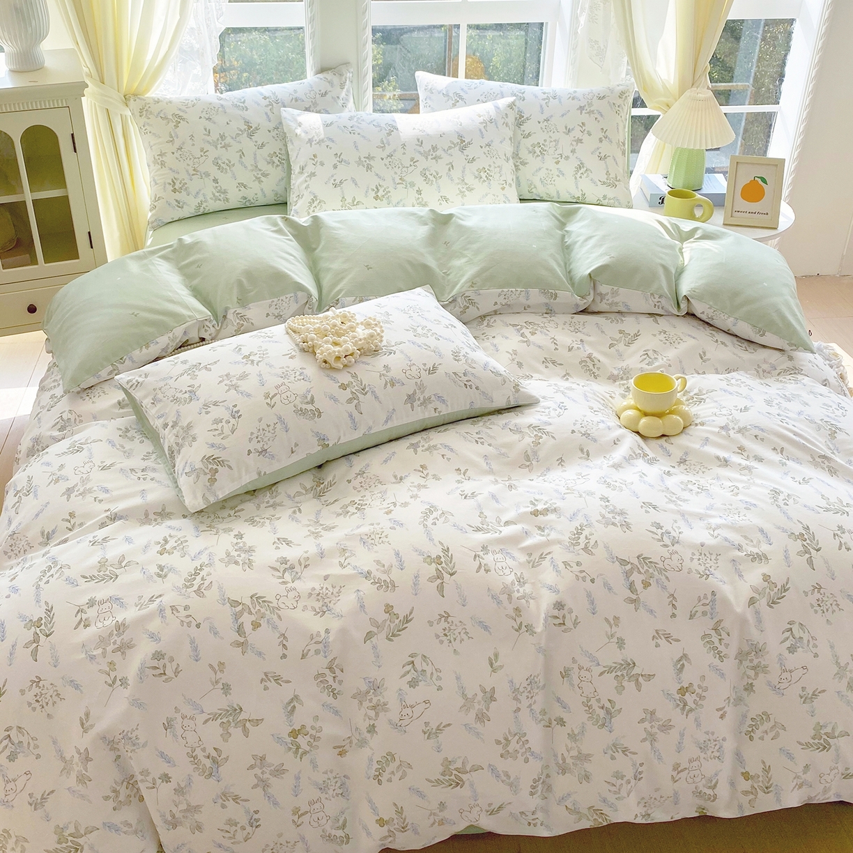 91家纺网 家纺一手货源 找家纺 小懒猪 2026新款北欧风高支高密全棉纯棉四件套（提供买家秀） 森屹兔眠