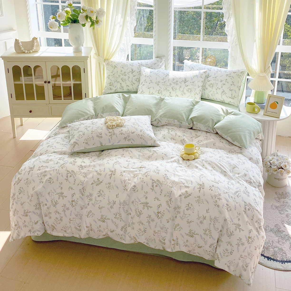 91家纺网 家纺一手货源 找家纺 小懒猪 2026新款北欧风高支高密全棉纯棉四件套（提供买家秀） 森屹兔眠