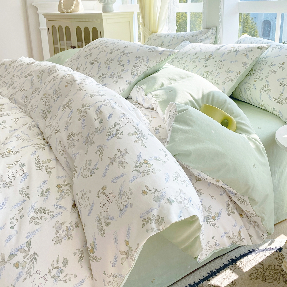 91家纺网 家纺一手货源 找家纺 小懒猪 2026新款北欧风高支高密全棉纯棉四件套（提供买家秀） 森屹兔眠