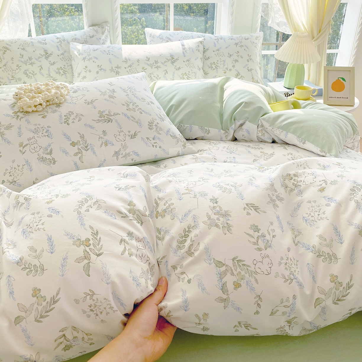 91家纺网 家纺一手货源 找家纺 小懒猪 2026新款北欧风高支高密全棉纯棉四件套（提供买家秀） 森屹兔眠
