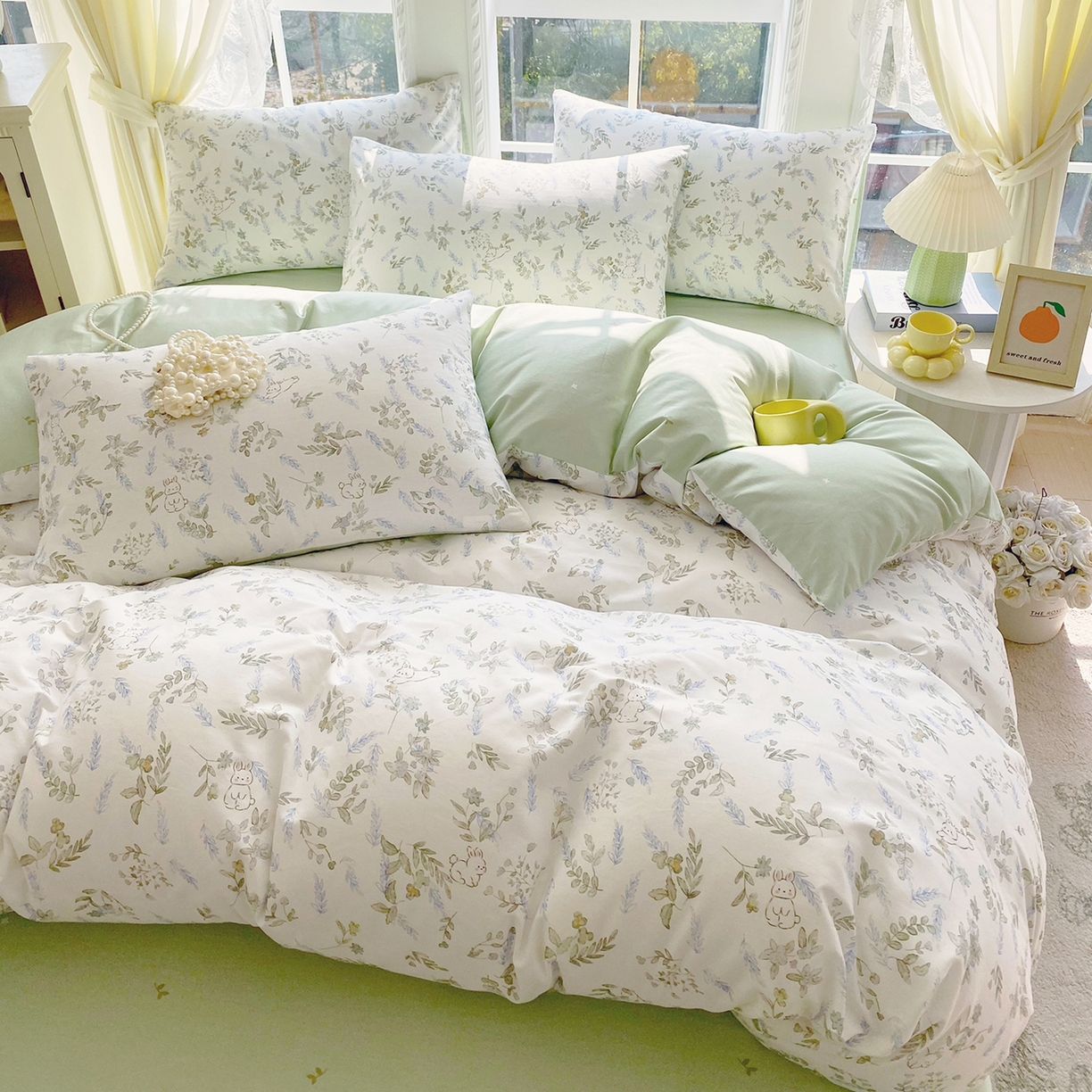 91家纺网 家纺一手货源 找家纺 小懒猪 2026新款北欧风高支高密全棉纯棉四件套（提供买家秀） 森屹兔眠