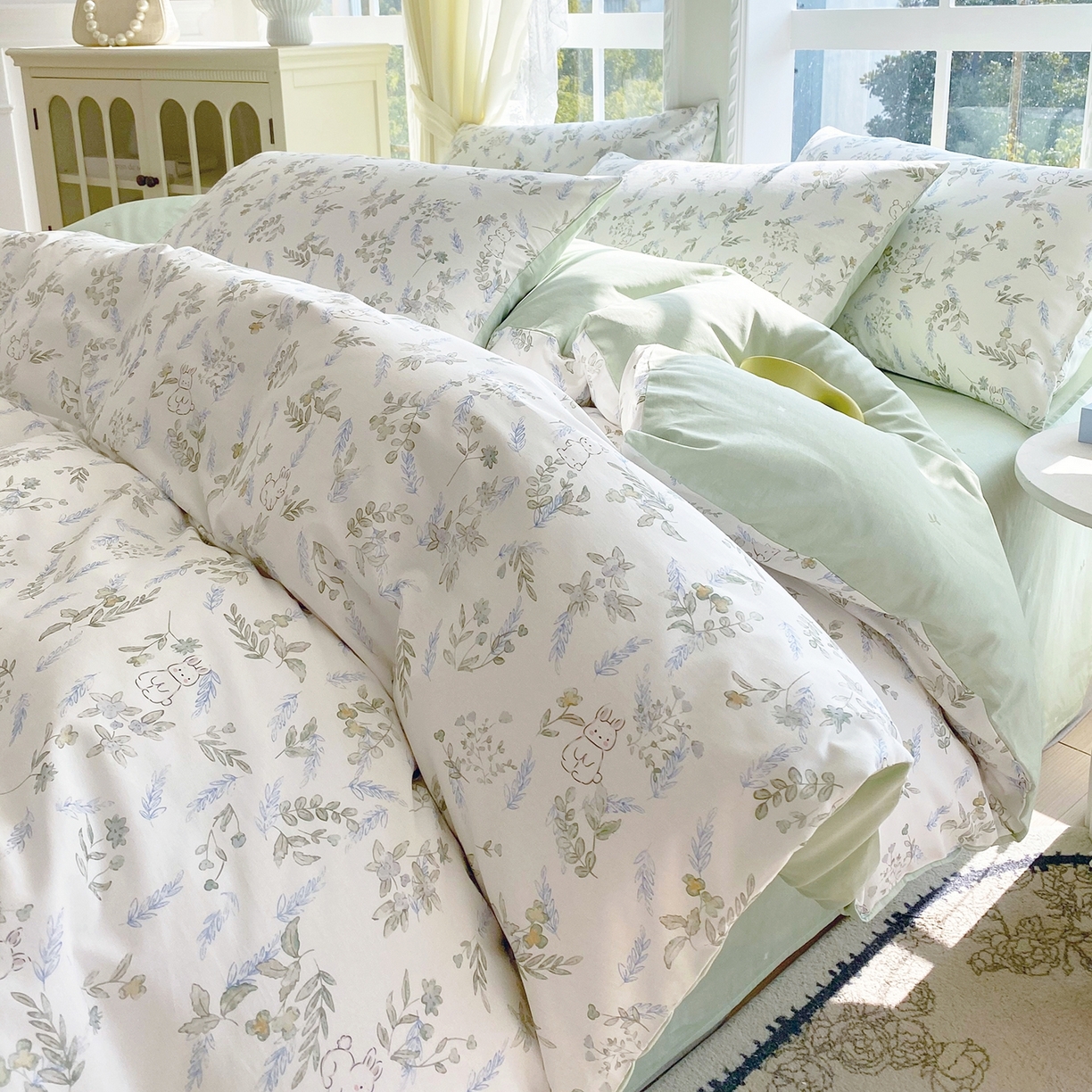 91家纺网 家纺一手货源 找家纺 小懒猪 2026新款北欧风高支高密全棉纯棉四件套（提供买家秀） 森屹兔眠