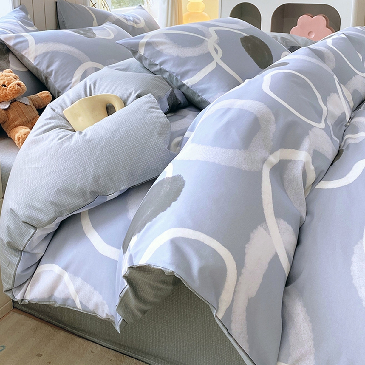 小懒猪 2026新款北欧风高支高密全棉纯棉四件套（提供买家秀） 素环影