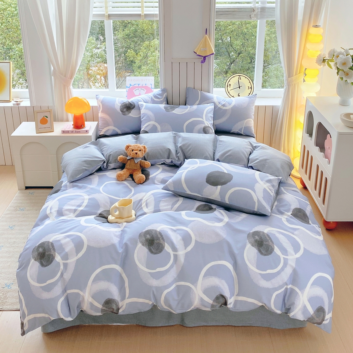 91家纺网 家纺一手货源 找家纺 小懒猪 2026新款北欧风高支高密全棉纯棉四件套（提供买家秀） 素环影