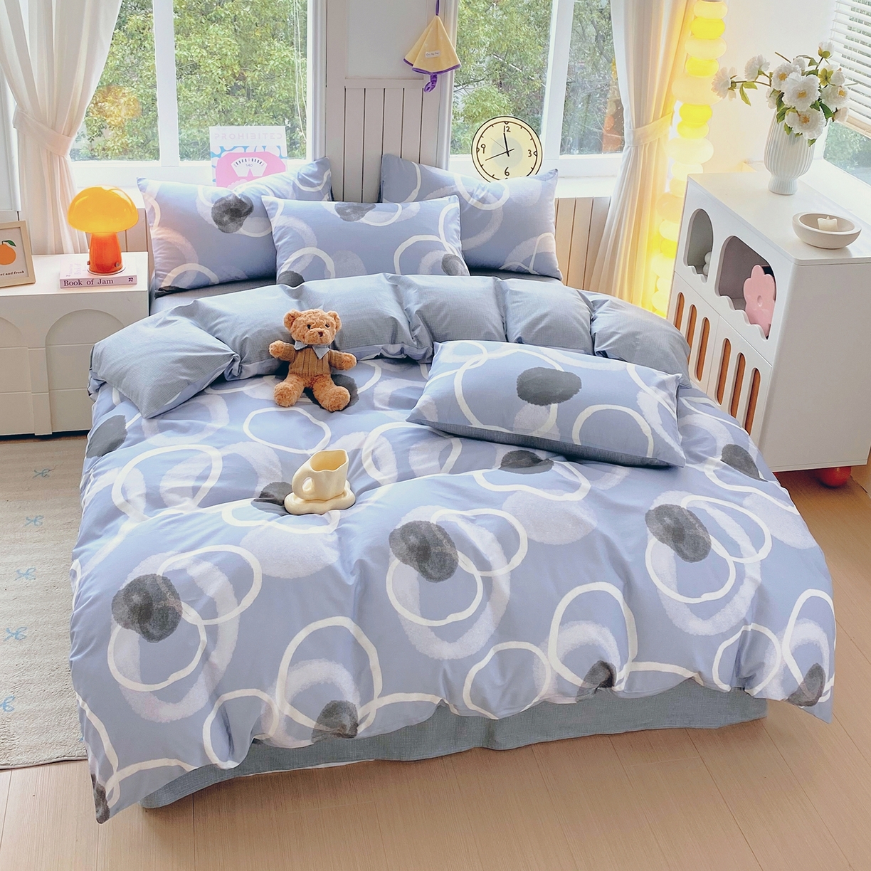 91家纺网 家纺一手货源 找家纺 小懒猪 2026新款北欧风高支高密全棉纯棉四件套（提供买家秀） 素环影