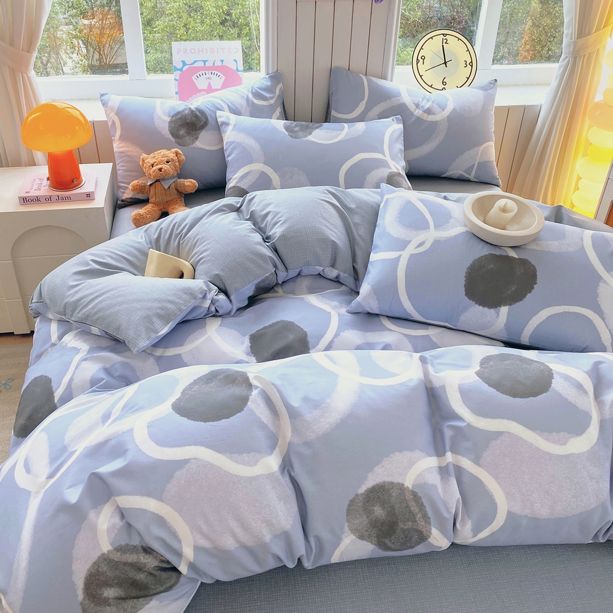 91家纺网 家纺一手货源 找家纺 小懒猪 2026新款北欧风高支高密全棉纯棉四件套（提供买家秀） 素环影