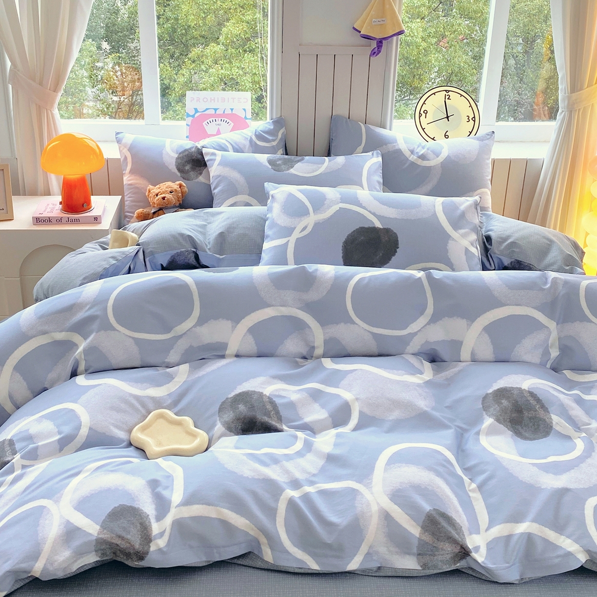 91家纺网 家纺一手货源 找家纺 小懒猪 2026新款北欧风高支高密全棉纯棉四件套（提供买家秀） 素环影