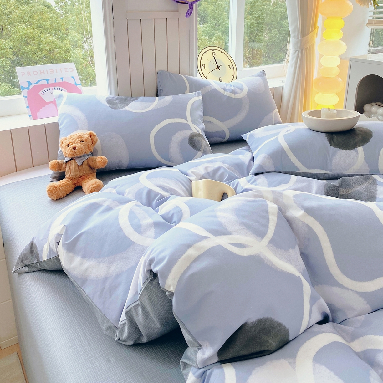 91家纺网 家纺一手货源 找家纺 小懒猪 2026新款北欧风高支高密全棉纯棉四件套（提供买家秀） 素环影