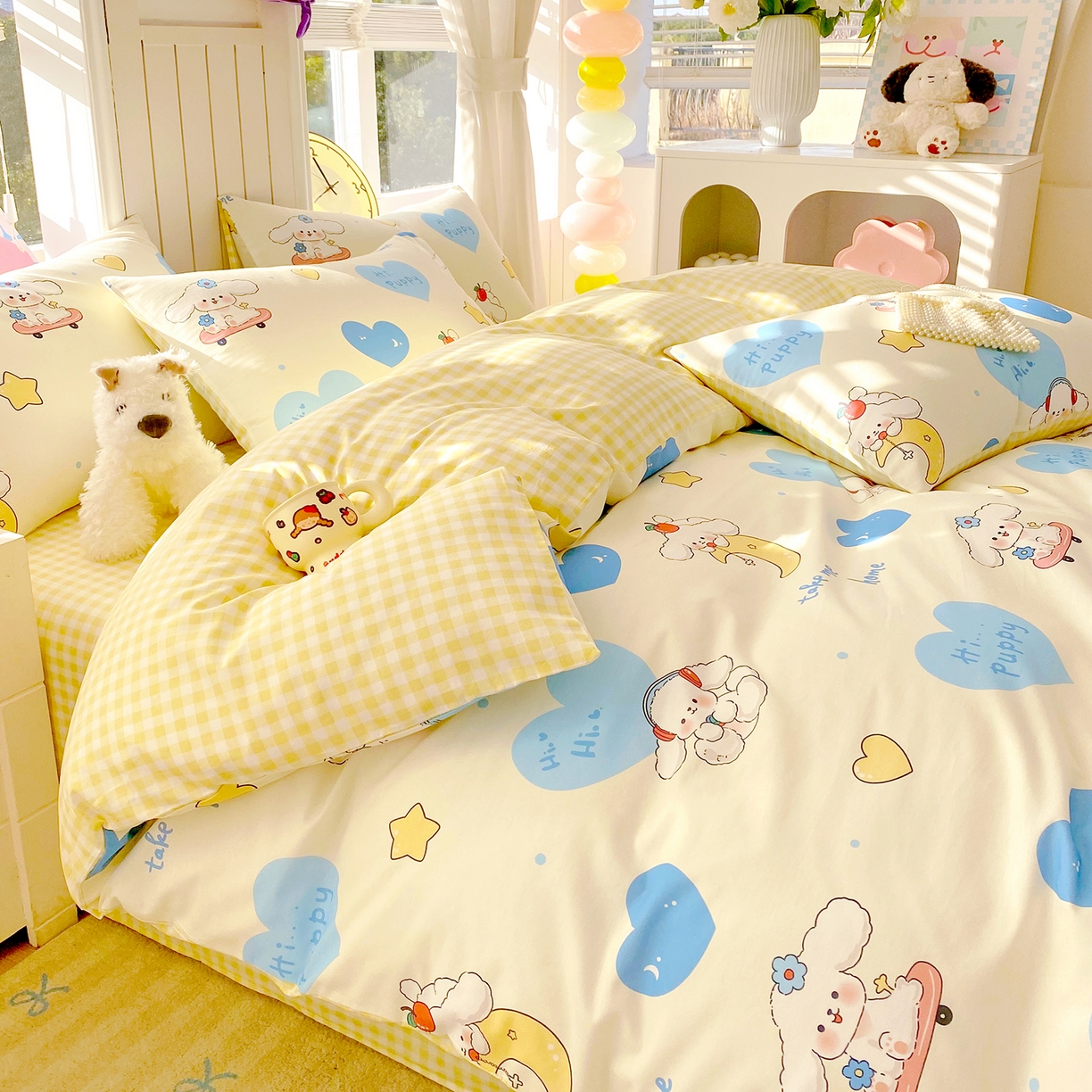 91家纺网 家纺一手货源 找家纺 小懒猪 2026新款北欧风高支高密全棉纯棉四件套（提供买家秀） 童梦汪旅