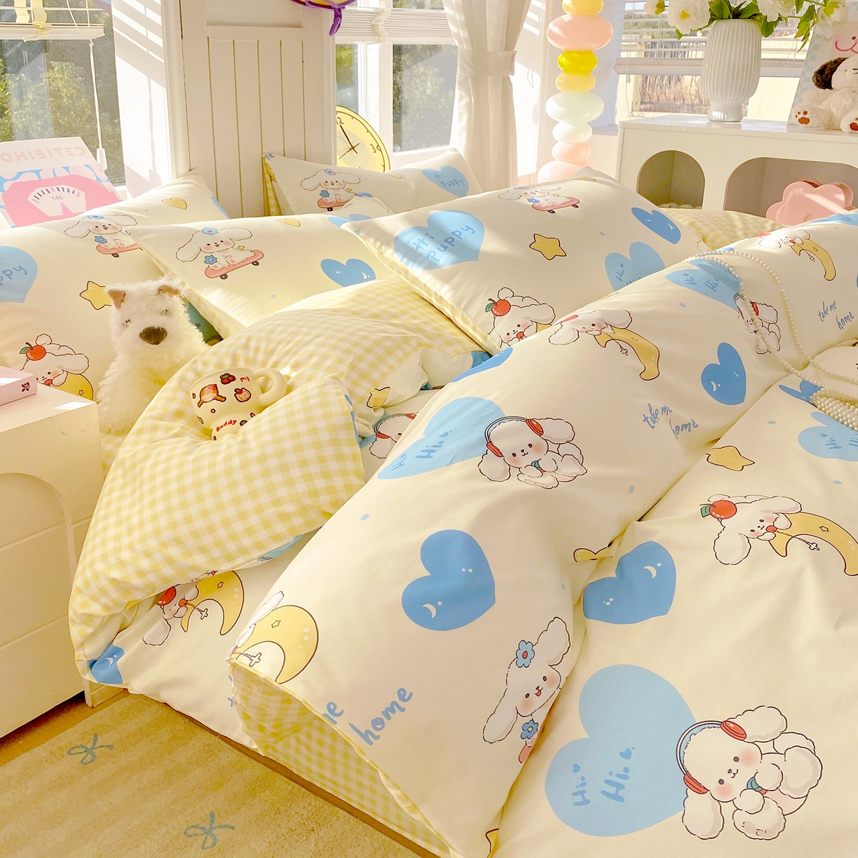 91家纺网 家纺一手货源 找家纺 小懒猪 2026新款北欧风高支高密全棉纯棉四件套（提供买家秀） 童梦汪旅