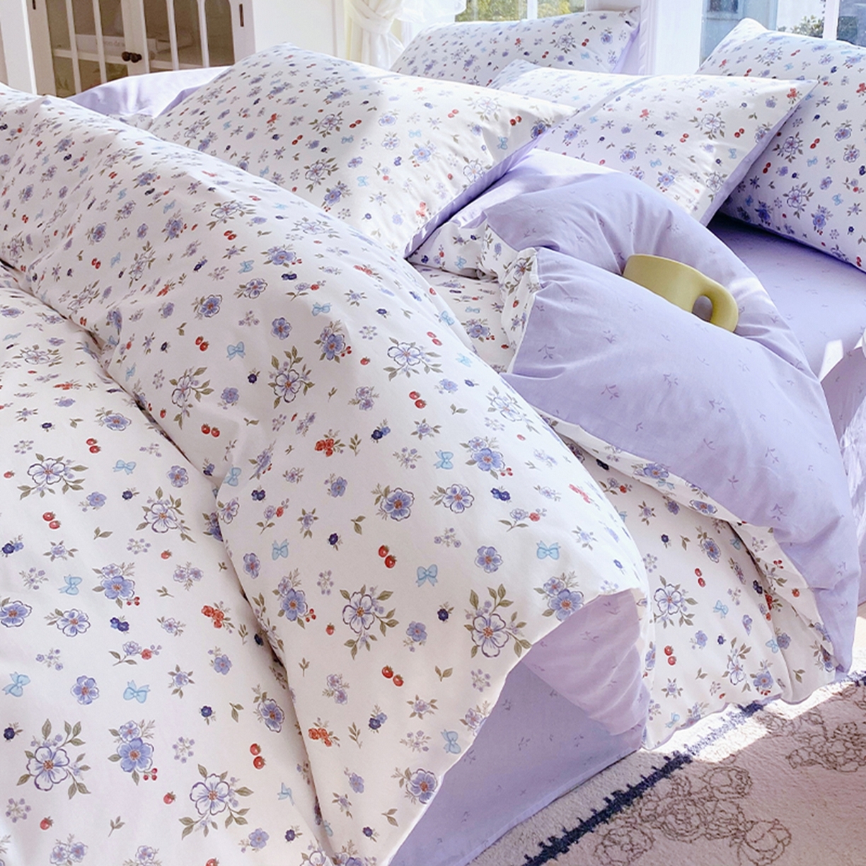 小懒猪 2026新款北欧风高支高密全棉纯棉四件套（提供买家秀） 雾蓝花簇