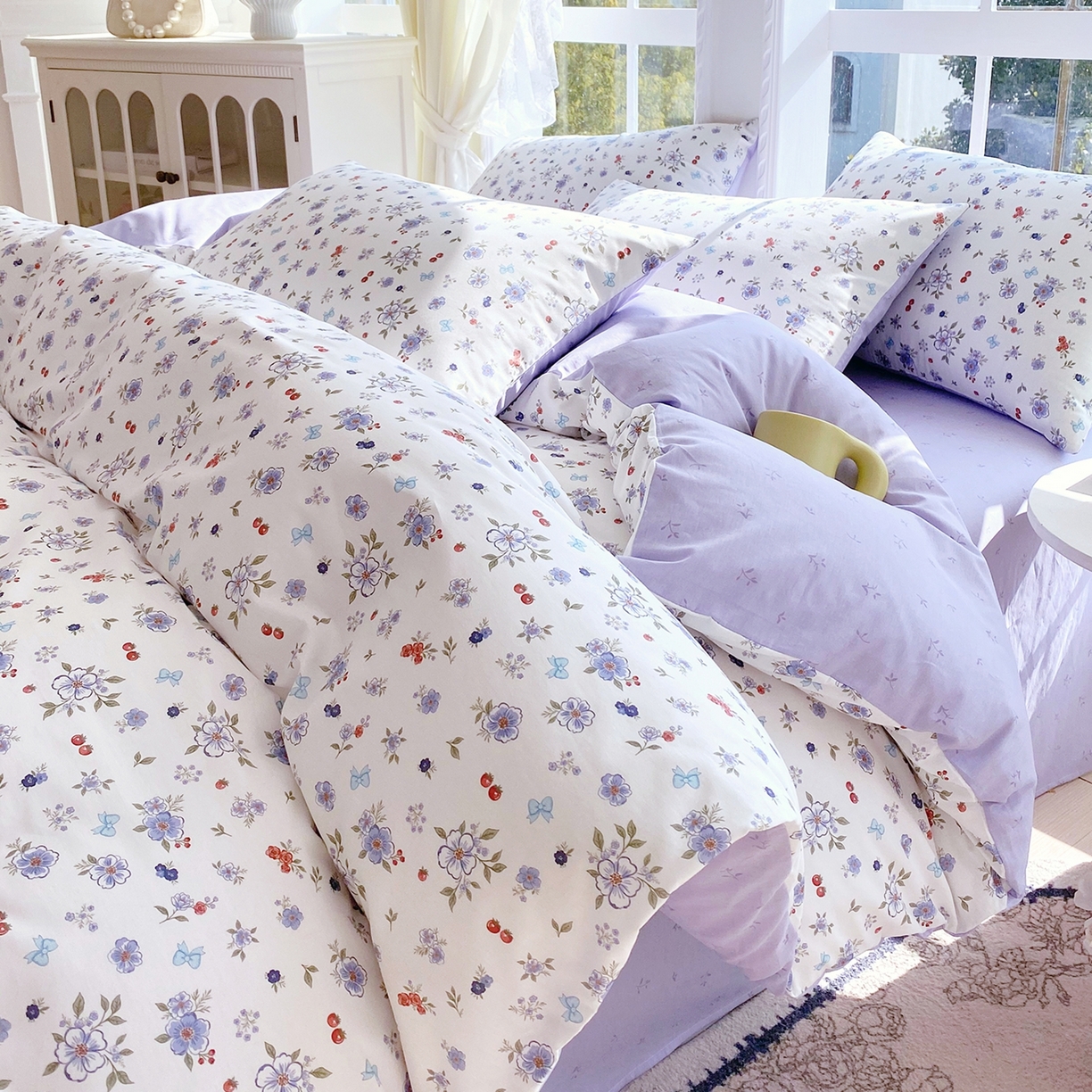 91家纺网 家纺一手货源 找家纺 小懒猪 2026新款北欧风高支高密全棉纯棉四件套（提供买家秀） 雾蓝花簇