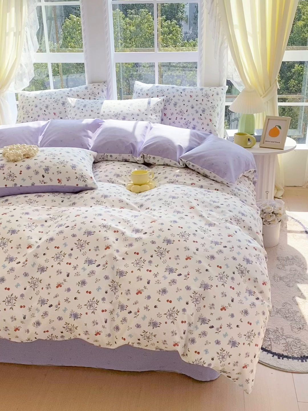 91家纺网 家纺一手货源 找家纺 小懒猪 2026新款北欧风高支高密全棉纯棉四件套（提供买家秀） 雾蓝花簇