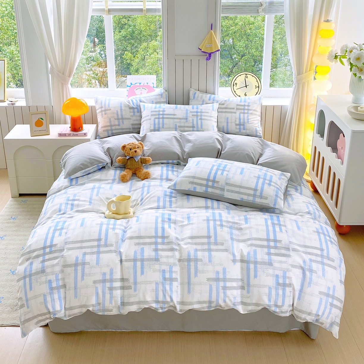 91家纺网 家纺一手货源 找家纺 小懒猪 2026新款北欧风高支高密全棉纯棉四件套（提供买家秀） 线影轻痕