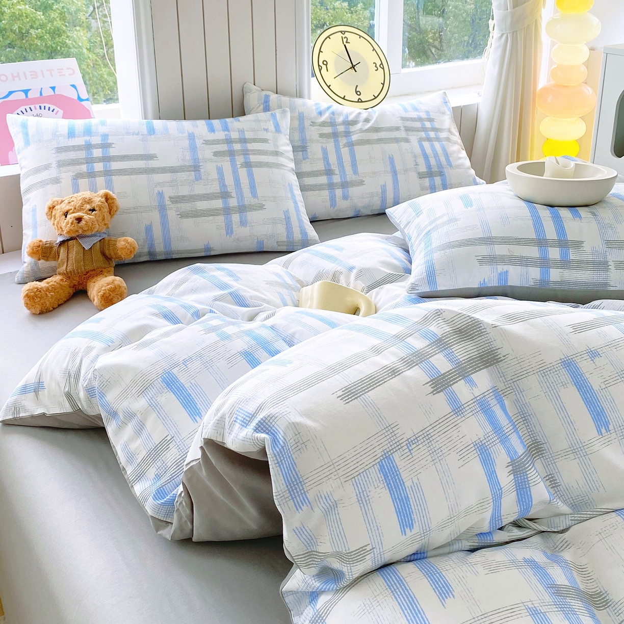 91家纺网 家纺一手货源 找家纺 小懒猪 2026新款北欧风高支高密全棉纯棉四件套（提供买家秀） 线影轻痕