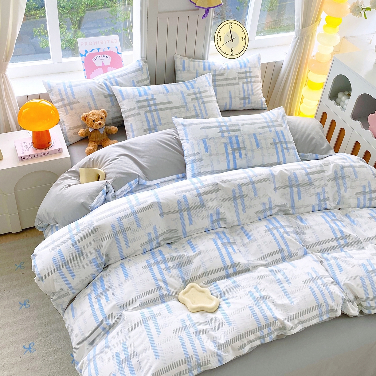 91家纺网 家纺一手货源 找家纺 小懒猪 2026新款北欧风高支高密全棉纯棉四件套（提供买家秀） 线影轻痕