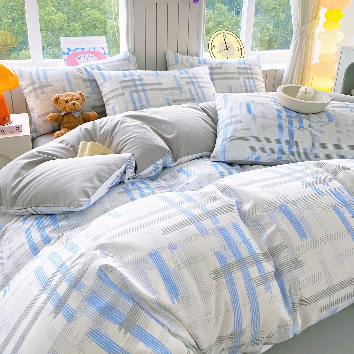 91家纺网 家纺一手货源 找家纺 小懒猪 2026新款北欧风高支高密全棉纯棉四件套（提供买家秀） 线影轻痕