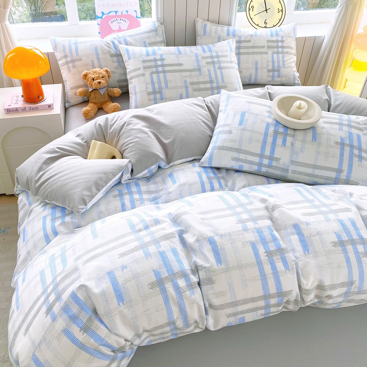 91家纺网 家纺一手货源 找家纺 小懒猪 2026新款北欧风高支高密全棉纯棉四件套（提供买家秀） 线影轻痕