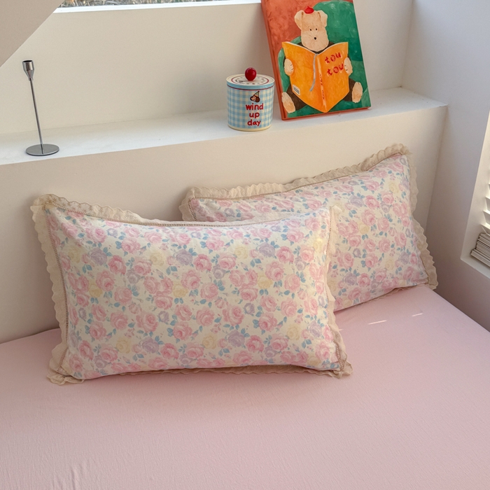 91家纺网 家纺一手货源 找家纺 温眠家纺 2025直播新款云感双层纱镂空花边四件套 晚香玉