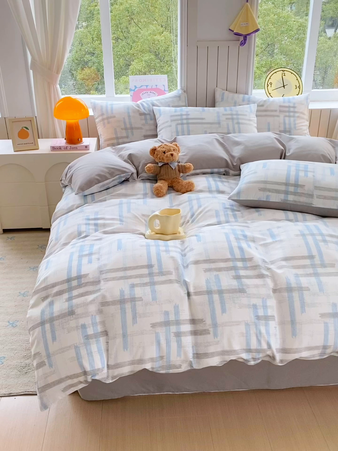 91家纺网 家纺一手货源 找家纺 小懒猪 2026新款北欧风高支高密全棉纯棉四件套（提供买家秀） 线影轻痕