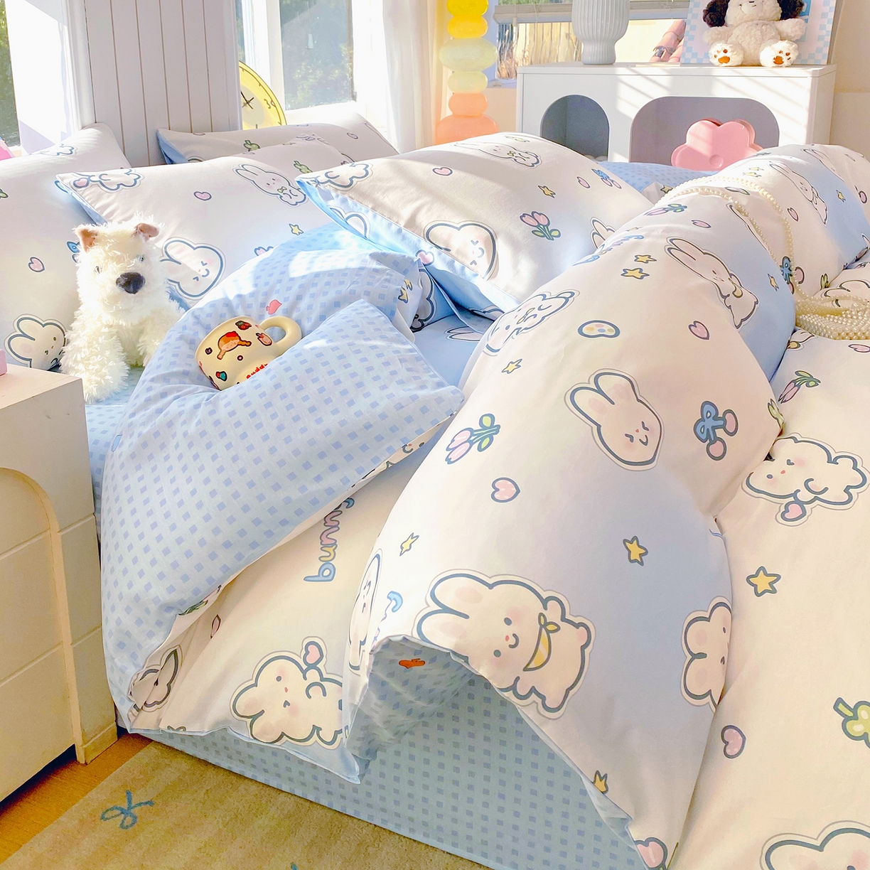 91家纺网 家纺一手货源 找家纺 小懒猪 2026新款北欧风高支高密全棉纯棉四件套（提供买家秀） 星兔软糖