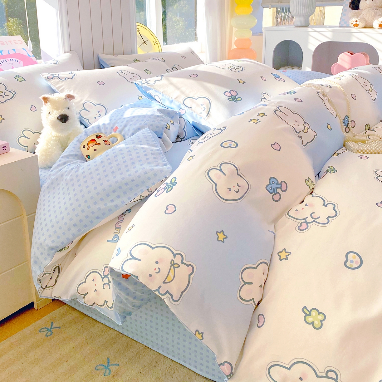 91家纺网 家纺一手货源 找家纺 小懒猪 2026新款北欧风高支高密全棉纯棉四件套（提供买家秀） 星兔软糖