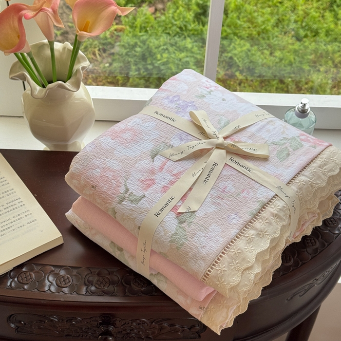 91家纺网 家纺一手货源 找家纺 温眠家纺 2025直播新款云感双层纱镂空花边四件套 絮语