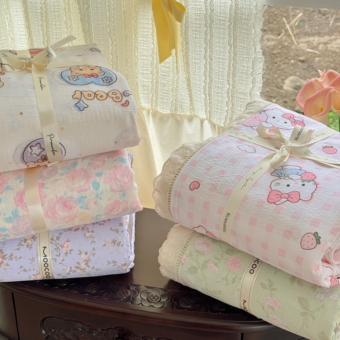 91家纺网 家纺一手货源 找家纺 温眠家纺 2025直播新款云感双层纱镂空花边四件套 组合