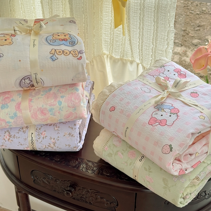 91家纺网 家纺一手货源 找家纺 温眠家纺 2025直播新款云感双层纱镂空花边四件套 组合