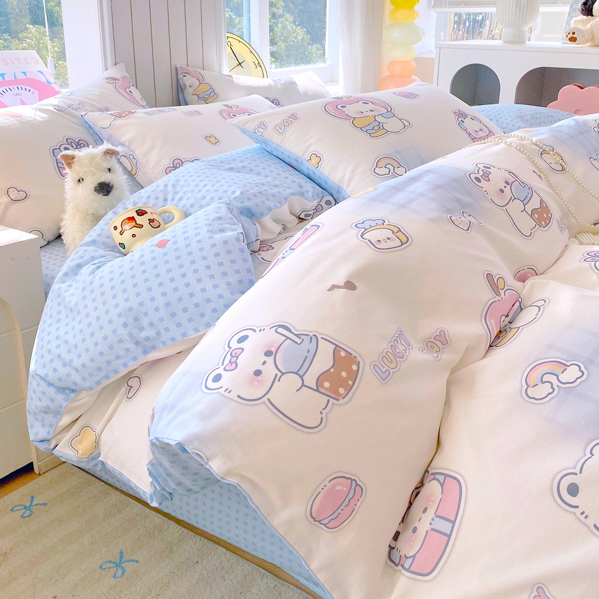 91家纺网 家纺一手货源 找家纺 小懒猪 2026新款北欧风高支高密全棉纯棉四件套（提供买家秀） 元气熊仔