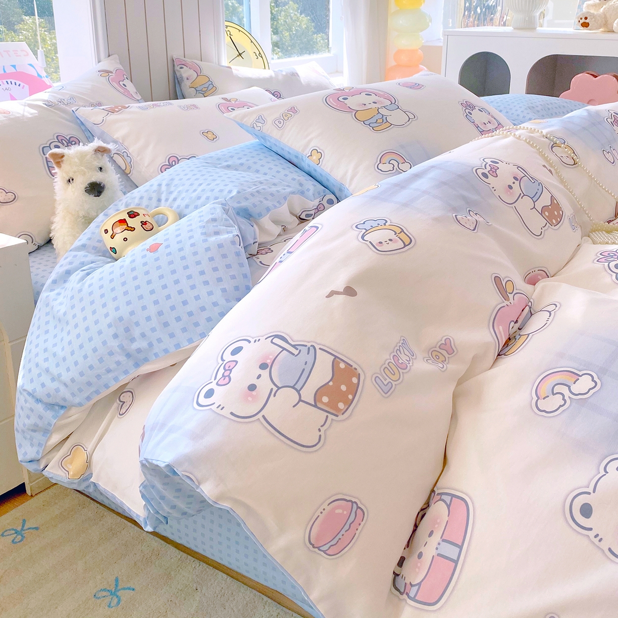 91家纺网 家纺一手货源 找家纺 小懒猪 2026新款北欧风高支高密全棉纯棉四件套（提供买家秀） 元气熊仔