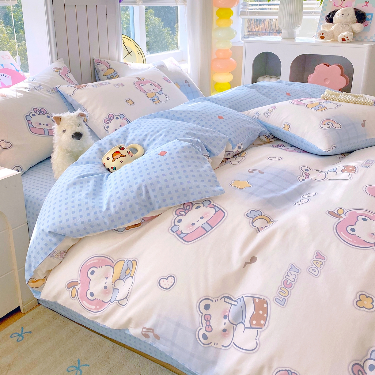 91家纺网 家纺一手货源 找家纺 小懒猪 2026新款北欧风高支高密全棉纯棉四件套（提供买家秀） 元气熊仔