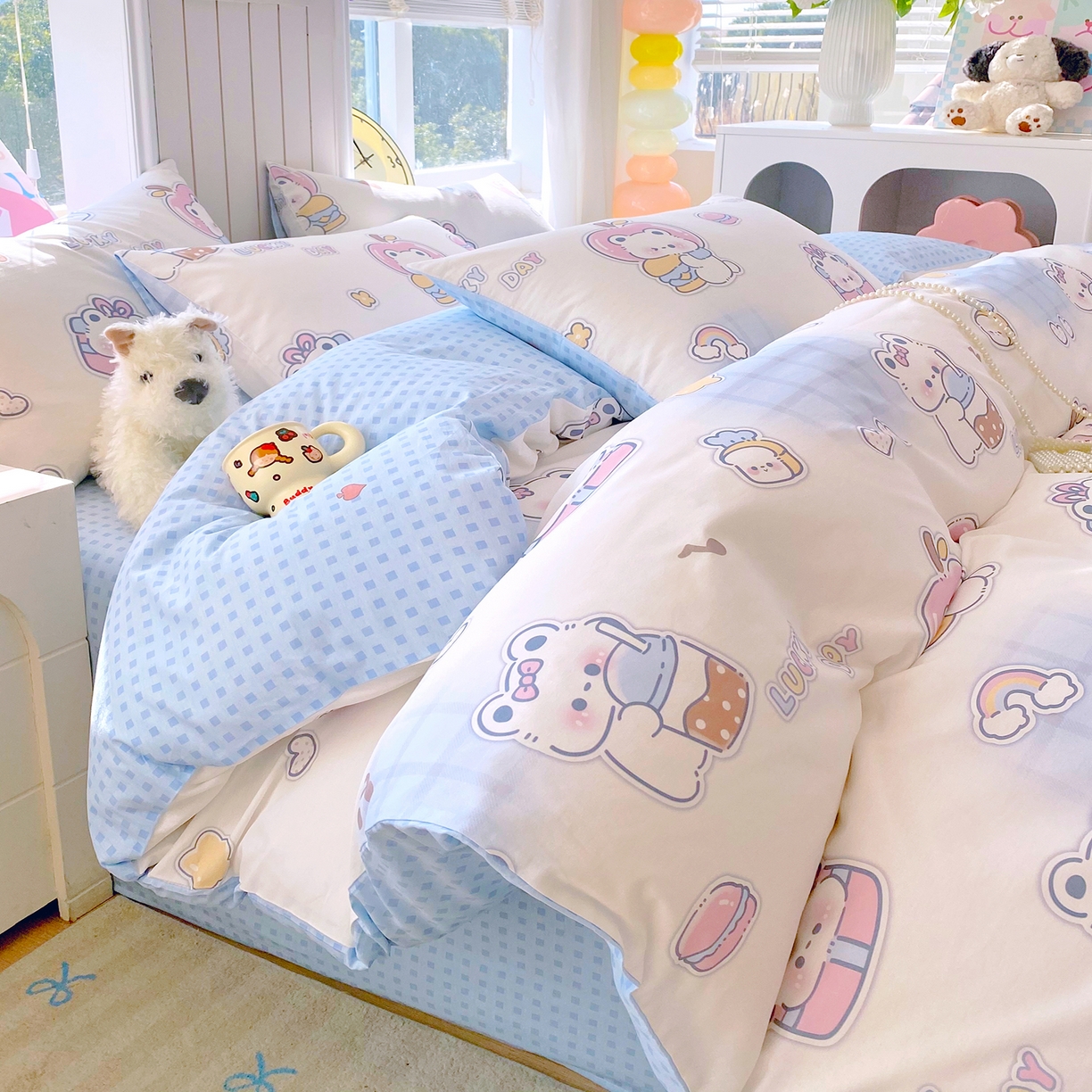 91家纺网 家纺一手货源 找家纺 小懒猪 2026新款北欧风高支高密全棉纯棉四件套（提供买家秀） 元气熊仔