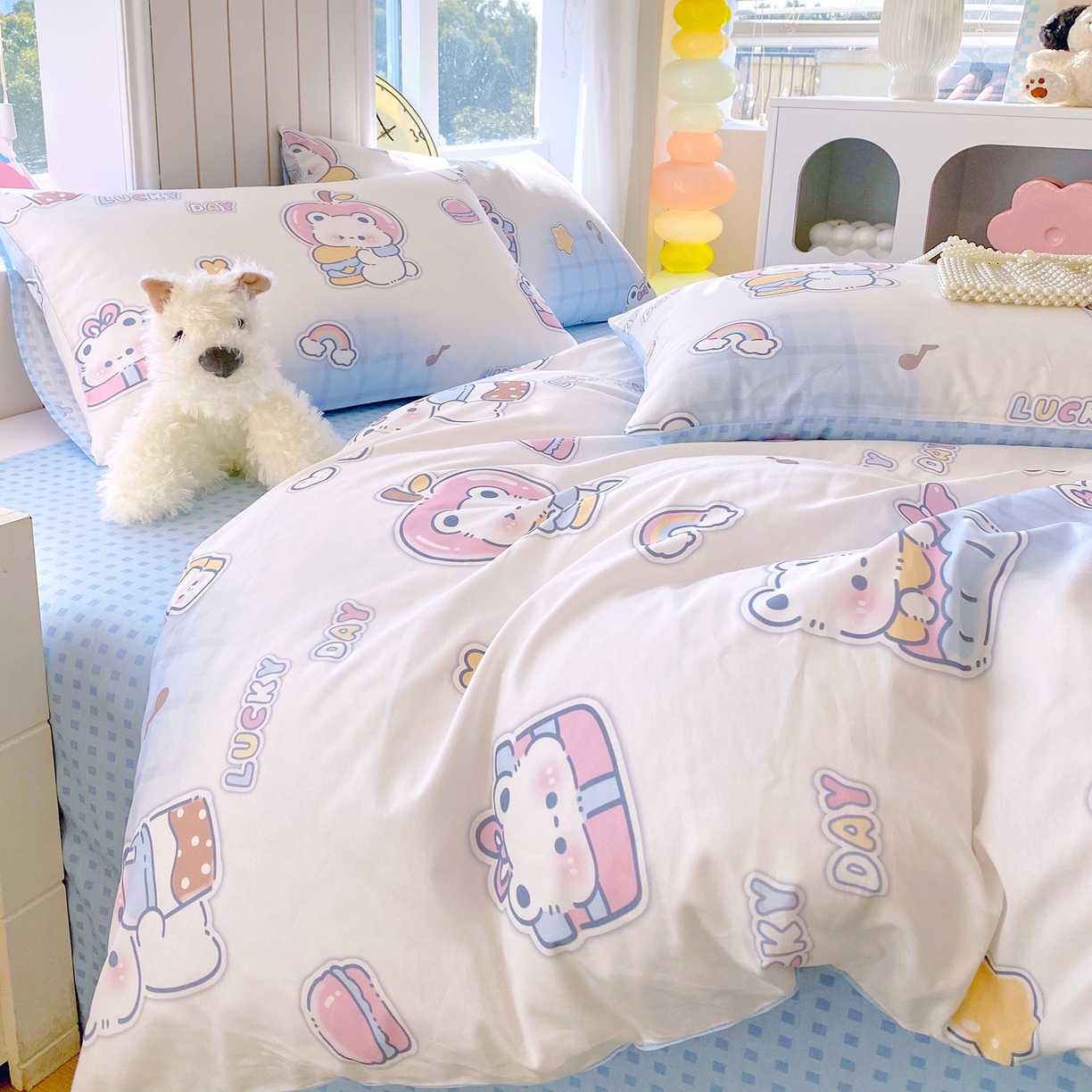 91家纺网 家纺一手货源 找家纺 小懒猪 2026新款北欧风高支高密全棉纯棉四件套（提供买家秀） 元气熊仔