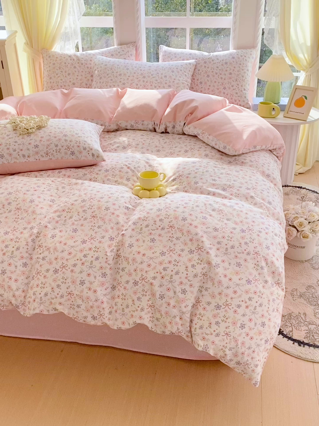 91家纺网 家纺一手货源 找家纺 小懒猪 2026新款北欧风高支高密全棉纯棉四件套（提供买家秀） 紫粉花漾